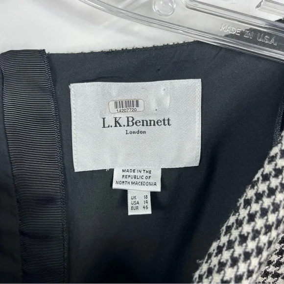 L.K. Bennett Nina Houndstooth Heart Midi Dress Size 14 Two Tone Black White - Picture 6 of 11